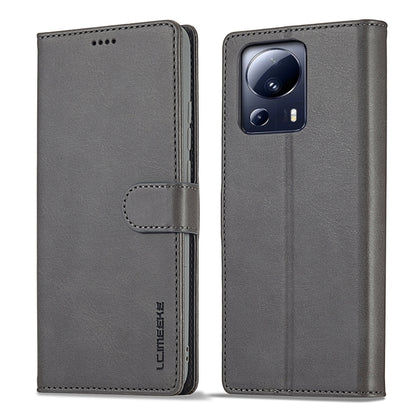 Grey calf-texture flip leather phone case with side flap and camera cutout