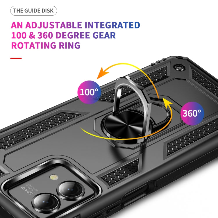 Rugged phone case with adjustable rotating metal ring holder on the back