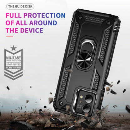 Rugged black phone case with metal ring holder and shockproof design