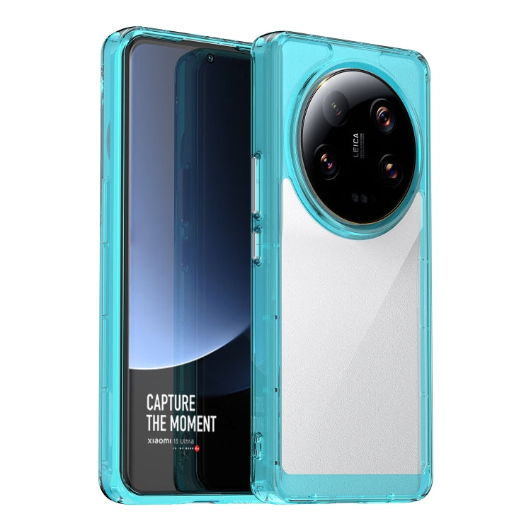 Transparent blue acrylic TPU phone case with raised camera ring and side cutouts
