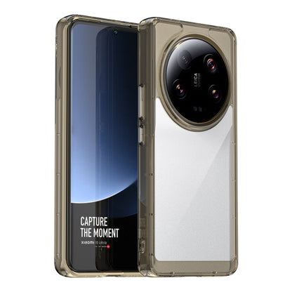 Transparent grey acrylic TPU phone case with raised camera lens cover and buttons