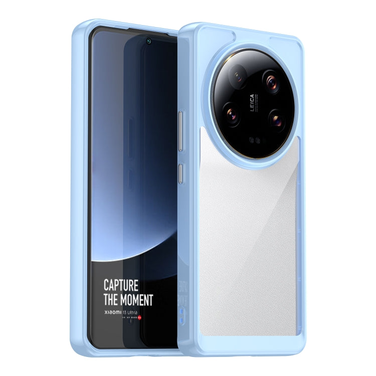 Light blue transparent acrylic TPU phone case with raised camera ring and side cutouts