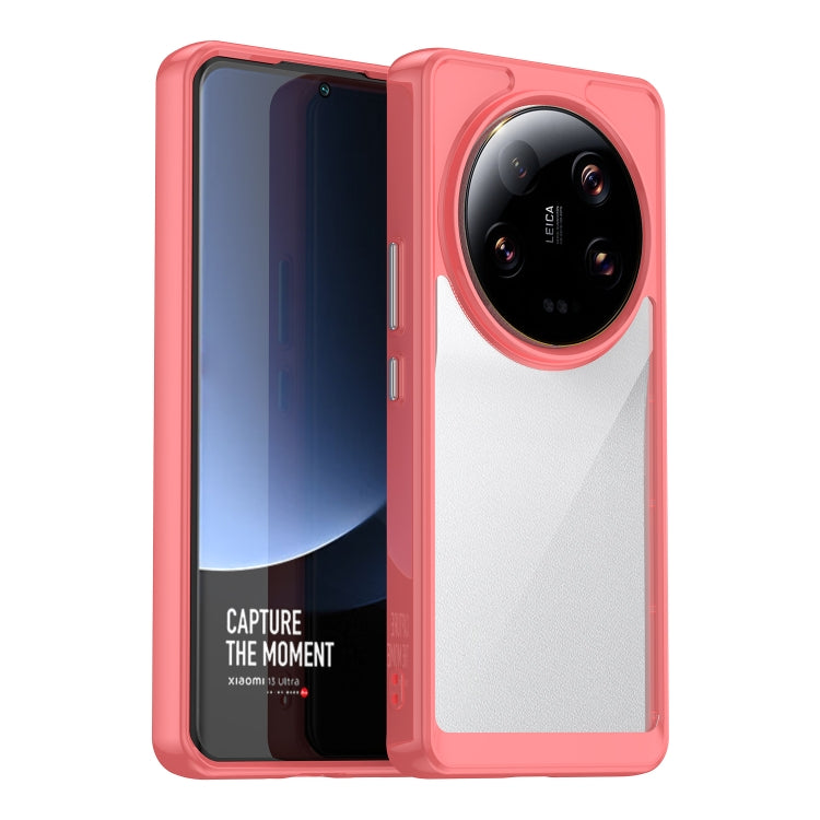 Coral red transparent acrylic TPU phone case with raised camera ring and button cutouts