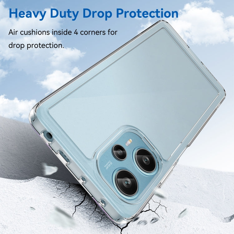Light blue rugged transparent phone case with corner protection and camera opening