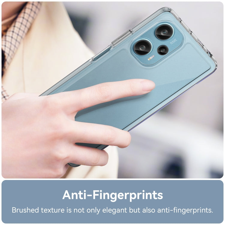Light blue transparent phone case with brushed-style texture and camera cutout