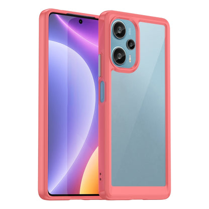 Transparent coral red TPU phone case with camera cutout and raised protective rim