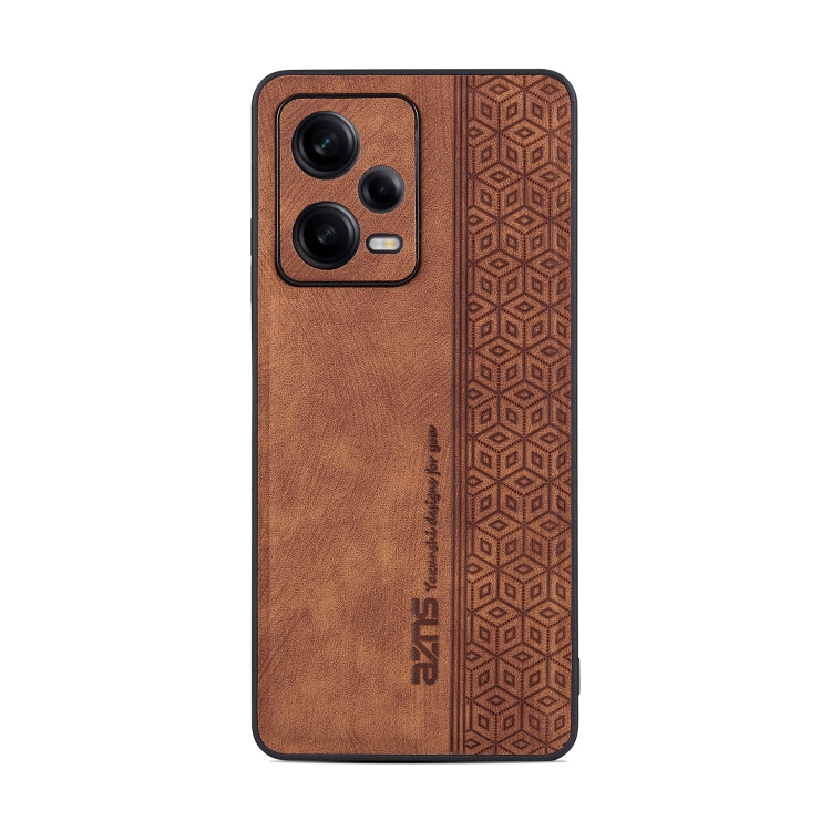 Brown skin-feel phone case, geometric border around the camera module