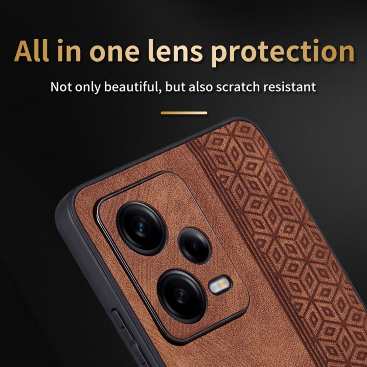 Brown phone case with geometric edge and triple camera cutout