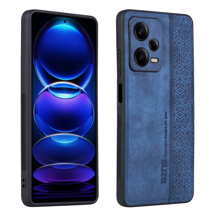Sapphire blue textured phone case with geometric border and camera cutouts