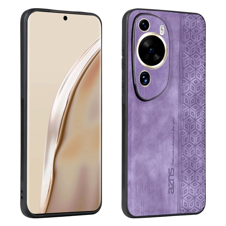 Purple embossed phone case with textured pattern and dual camera cutouts