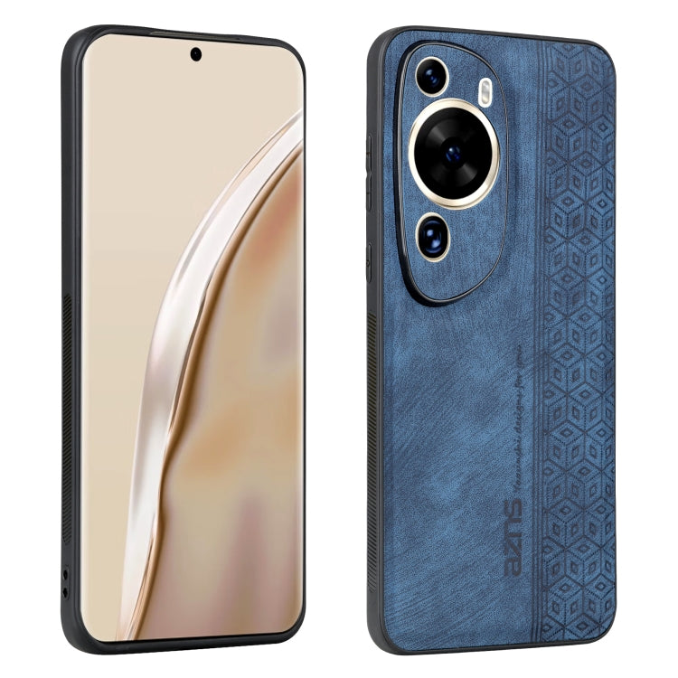 Sapphire blue embossed phone case with textured pattern and dual camera cutouts