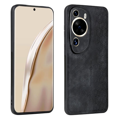 Black embossed phone case with textured pattern and dual camera cutouts