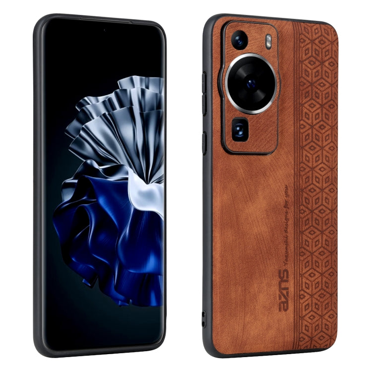 Brown embossed phone case with circular camera cutouts and textured pattern