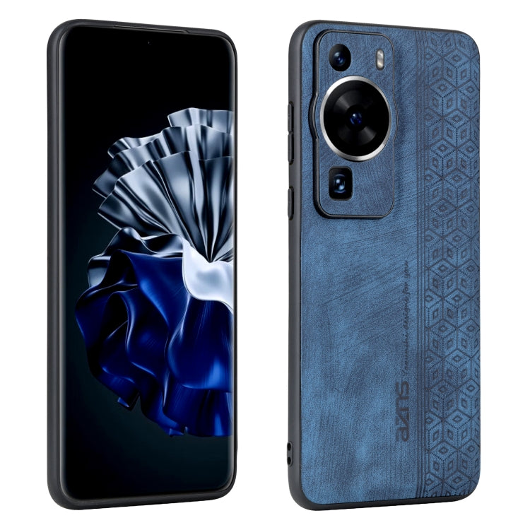 Blue embossed phone case with circular camera cutouts and textured pattern