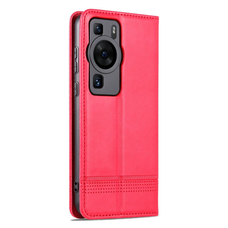 Red flip leather phone case with camera cutout and side button openings