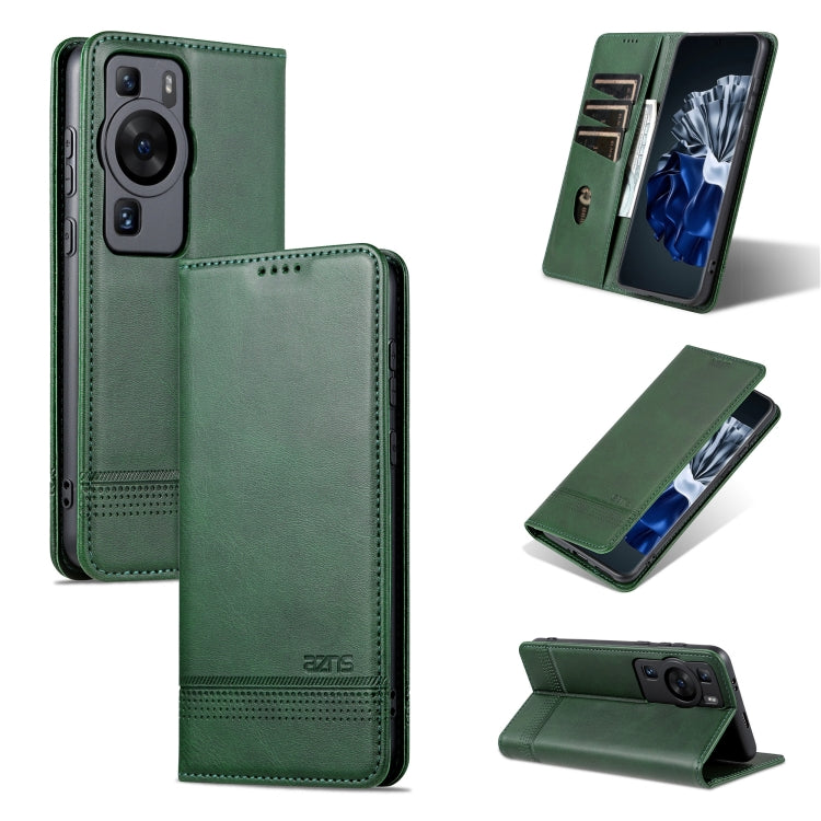 Dark green flip leather phone case with card slots and magnetic closure