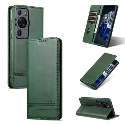 Dark green flip leather phone case with card slots and magnetic closure