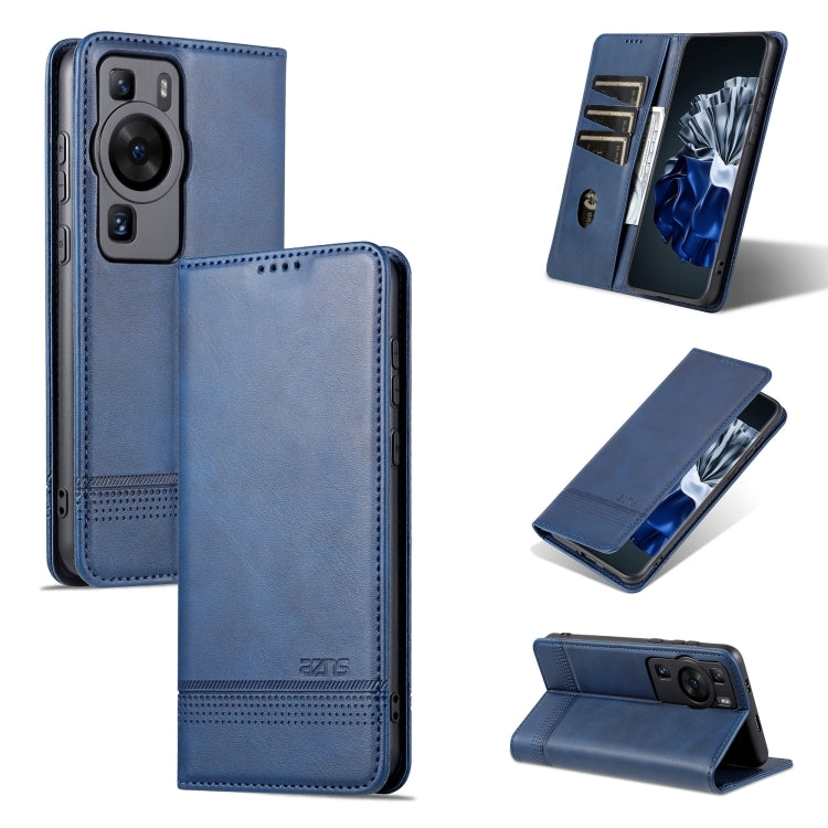 Dark blue flip leather phone case with card slots and camera cutout