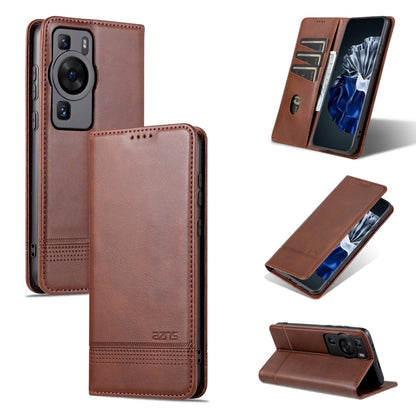 Light brown leather flip phone case with magnetic closure and stand