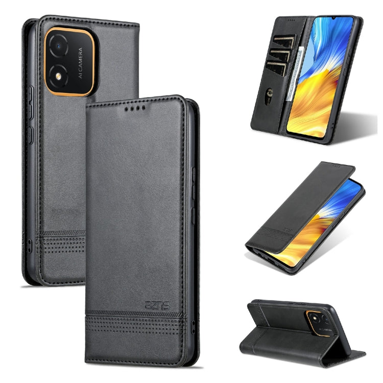 Dark gray leather flip phone case with magnetic closure and viewing stand