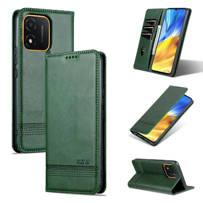 Dark green leather flip phone case with magnetic closure and kickstand