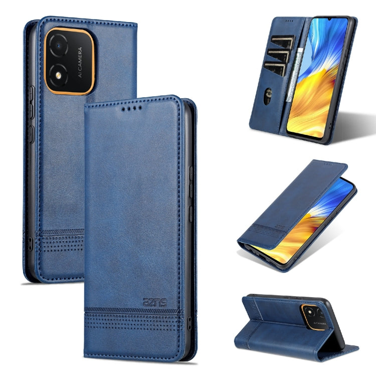 Dark blue leather flip phone case with magnetic closure and kickstand stand