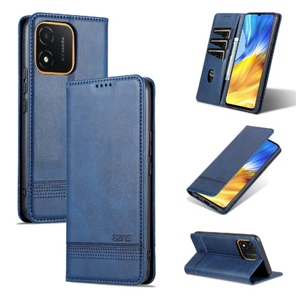 Dark blue leather flip phone case with magnetic closure and kickstand stand