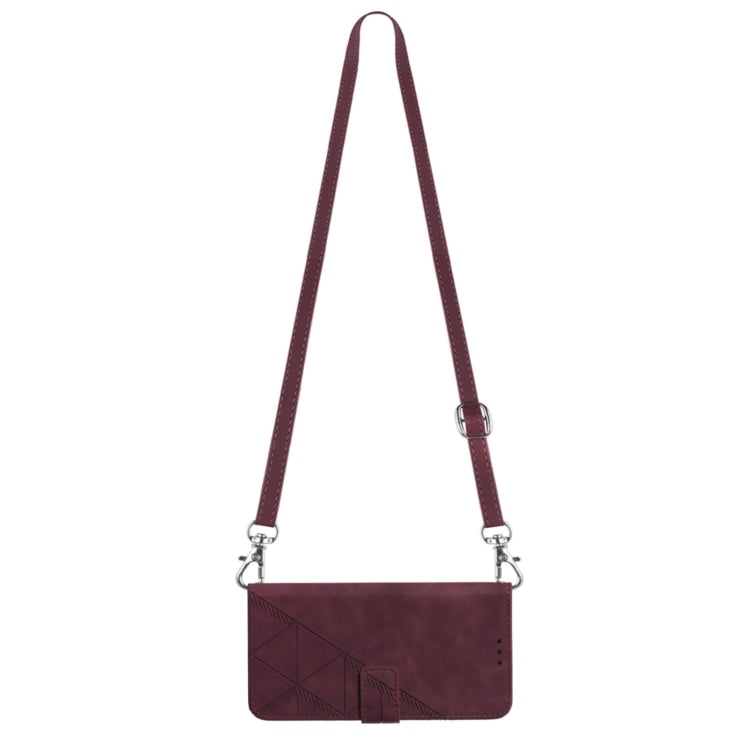 Wine red crossbody flip leather phone case with adjustable shoulder strap