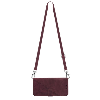 Wine red crossbody flip leather phone case with adjustable shoulder strap