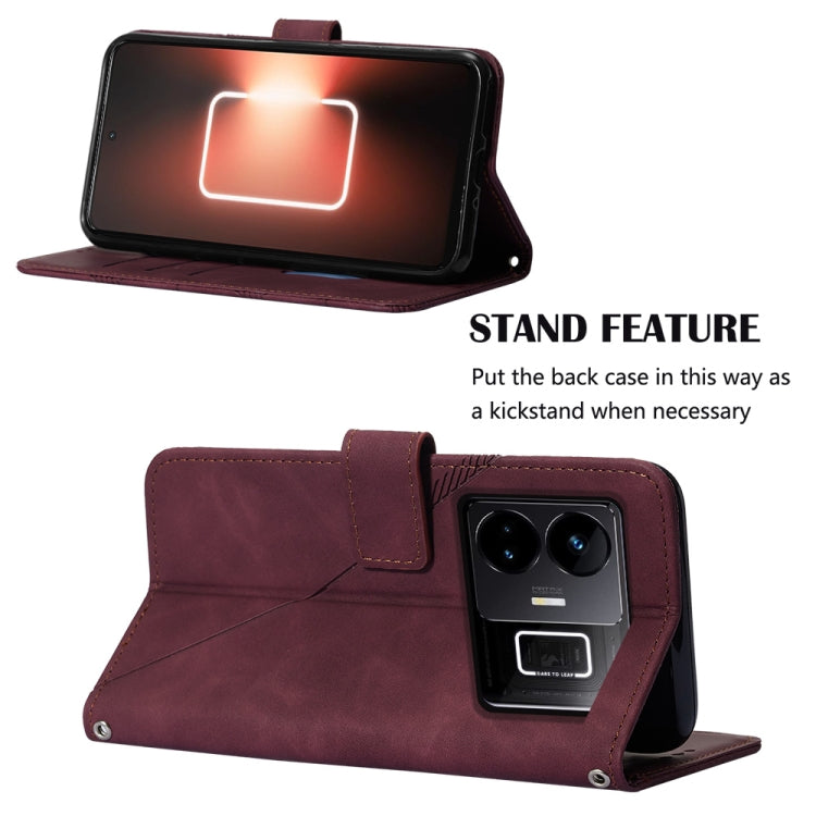 Wine red embossed flip leather phone case with kickstand viewing stand