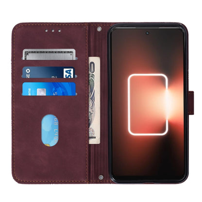 Wine red embossed flip leather phone case with card slots and secure flip cover