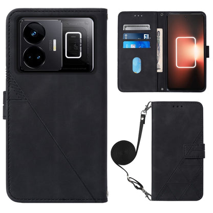 Black embossed flip leather phone case with crossbody strap and card slots