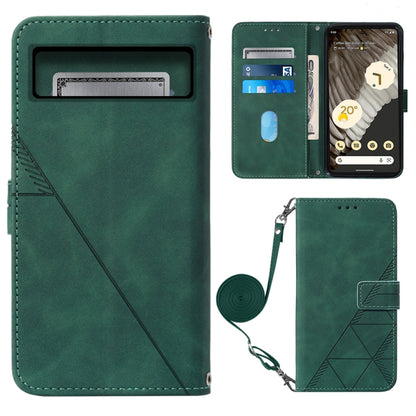 Crossbody flip leather phone case in dark green with embossed diamond pattern and wrist strap