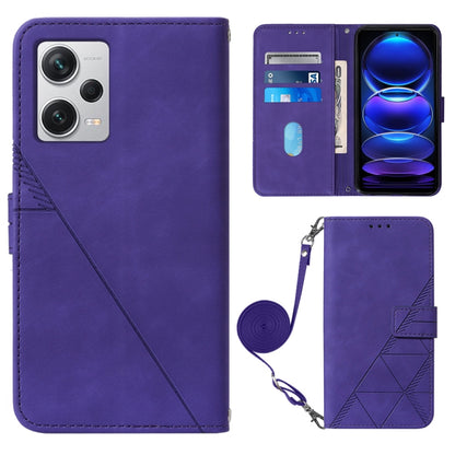 Purple 3D embossed leather flip phone case with crossbody wrist strap and magnetic closure