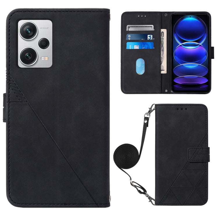 Black 3D embossed leather flip phone case with crossbody wrist strap and magnetic closure