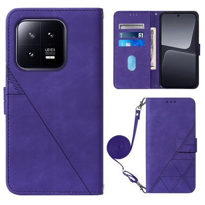 Purple 3D embossed leather flip phone case with crossbody wrist strap and magnetic closure