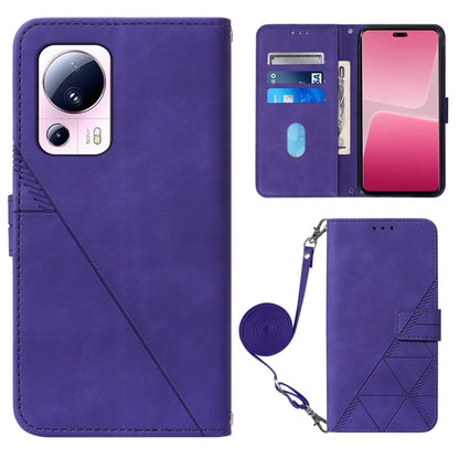 Purple leather crossbody flip phone case with 3D embossed pattern and wrist strap