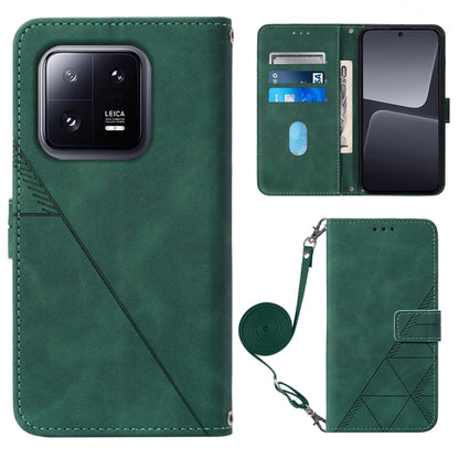 Green leather crossbody flip phone case with 3D embossed pattern and wrist strap
