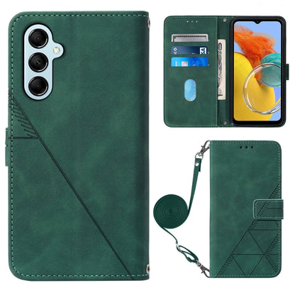 Green crossbody flip leather phone case with 3D embossed pattern and wrist strap