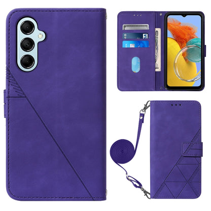 Purple crossbody flip leather phone case with 3D embossed pattern and wrist strap