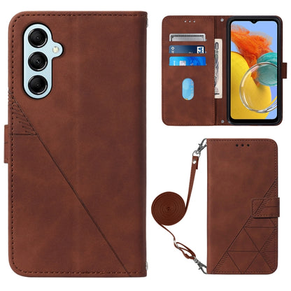 Brown crossbody flip leather phone case with 3D embossed pattern and wrist strap