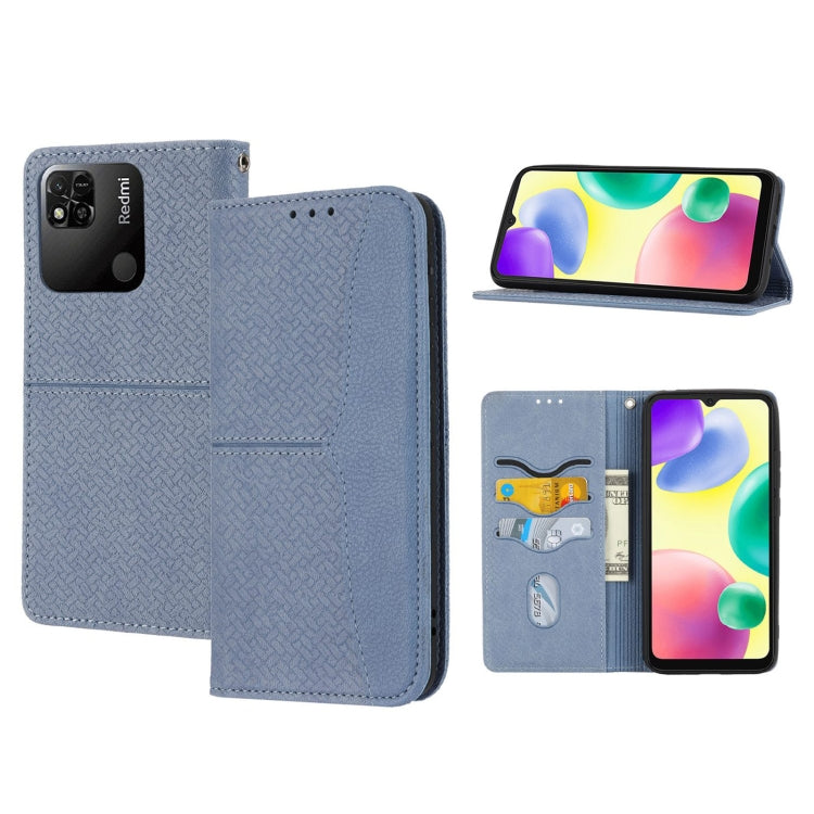 Woven texture magnetic phone case, light blue folio with card slots and flip cover