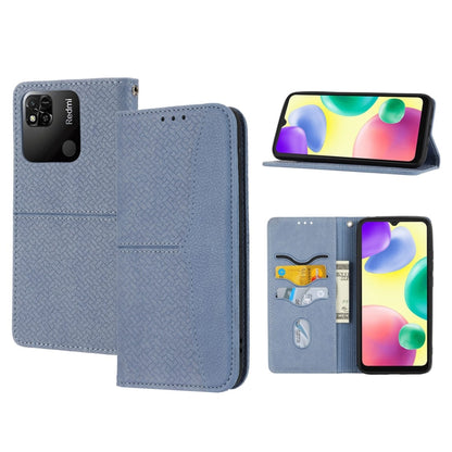 Woven texture magnetic phone case, light blue folio with card slots and flip cover