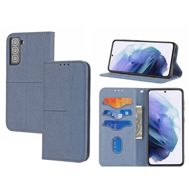 Woven texture magnetic phone case, light blue folio with card pockets and kickstand