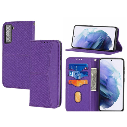 Purple woven texture magnetic phone case with front cover and card holder detail