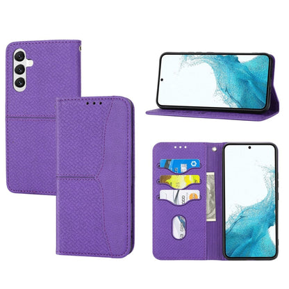 Purple woven texture magnetic phone case, folio design with card slots and kickstand