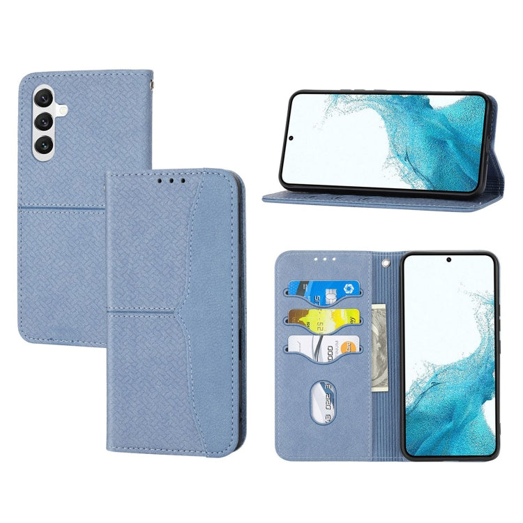 Woven texture magnetic phone case, light blue folio with magnetic flap and card pockets