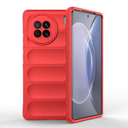 Red TPU and flannel phone case with rugged bumper texture and camera cutout