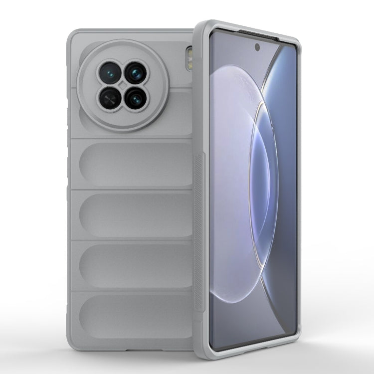 Grey TPU and flannel phone case with rugged bumper texture and camera cutout