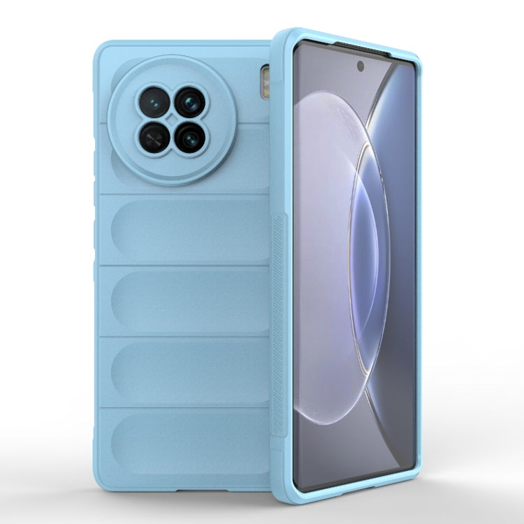 Light blue TPU and flannel phone case with rugged bumper texture and camera cutout